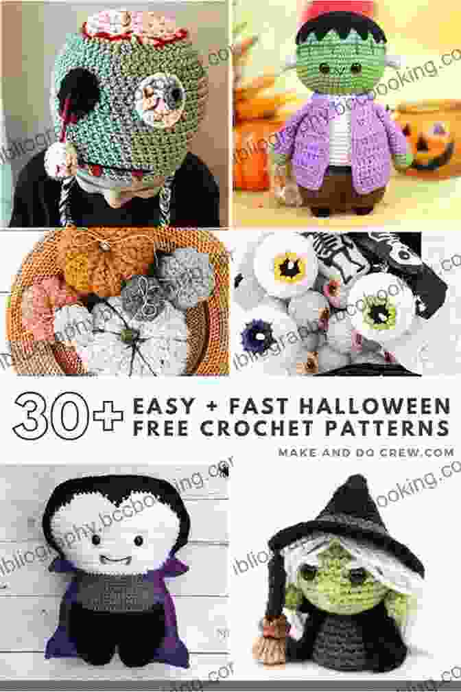 A Group Of Amigurumi Halloween Characters, Including A Witch, A Pumpkin, A Ghost, And A Bat Halloween Gang Amigurumi Crochet Pattern
