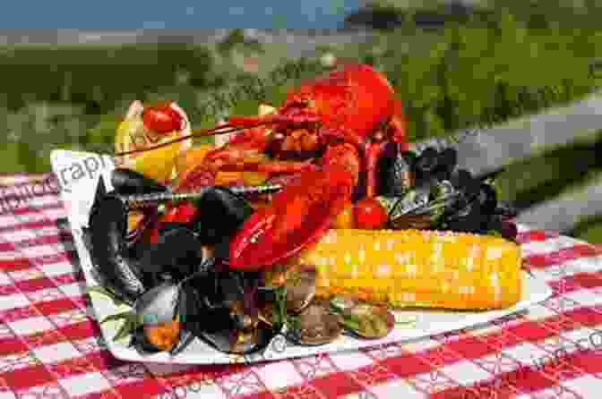A Traditional Maine Lobster Bake, Featuring A Large Pot Filled With Lobsters, Corn, And Potatoes, Surrounded By Happy Diners. My Love Affair With The State Of Maine: By Scotty Mackenie